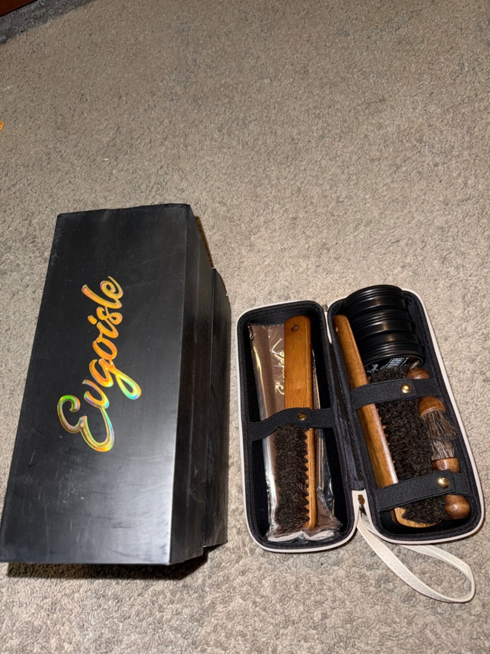 Men's Shoe Care Kit with Black and Brown Brushes